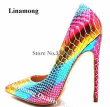 Linescolha sapatos de salto alto stiletto fofo bico fino cores mistas, sexy gradiente, patchwork, 8cm 10cm 12cm 2024 - compre barato