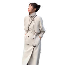 Модная ветровка для женщин весна-осень 2021 корейский стиль свободные классические драпированные пальто средней длины выше колена 187B 2024 - купить недорого