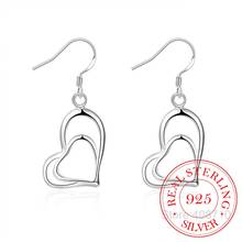 Pendientes de plata de doble corazón oblicuo para mujer, aretes pequeños, accesorios de joyería para boda 2024 - compra barato