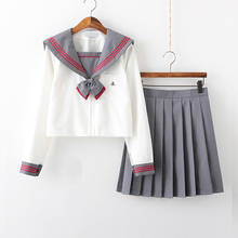 Uniforme escolar japonês de outono para meninas, conjunto completo de camiseta, saia plissada com gravata borboleta 2024 - compre barato
