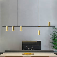 Luminária de candelabro longo ajustável, luxuosa, minimalista, moderna, preta, iluminação, lâmpadas nórdicas, para sala de jantar 2024 - compre barato