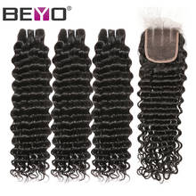 Deep Wave Bundles With Closure Human Hair Peruvian Hair Bundles With Closure Non-Remy 3 Bundles With Closure Beyo Hair Weave 2024 - buy cheap
