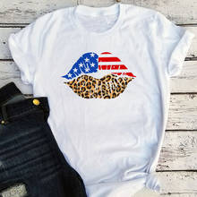 Camiseta con estampado de labios patrióticos para mujer, ropa con estampado de labios de la bandera americana, Camisetas estampadas de beso para mujer, ropa para mujer Unisex 2024 - compra barato