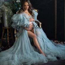 Sky Blue V Neck Ruffles Tulle Maternity Dress Charming Half Sleeves Long Robe To Photography Women Jacket Vestidos 2024 - buy cheap