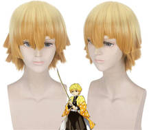Anime Demon Slayer: Kimetsu no Yaiba Zenitsu Agatsuma-peluca corta marrón dorada, pelucas de disfraz C009 2024 - compra barato