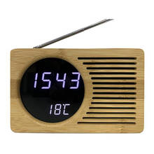 Despertador led de bambu com rádio fm digital, 12h/24h, luz ajustável para casa, quarto, escritório, mesa, temporizador, cabo usb, relógios de alarme 2024 - compre barato