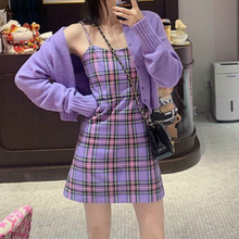 Women Dress Sleeveless Sexy Purple Plaid Lovely Mini Dresses Casual Slim All-match Korean Style Fashion A-line Chic Female Ins 2024 - buy cheap