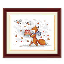 Precision Printing Cross Stitch Kit A3251 Little Fox's Fruit Cake Cartoon Animal Hand Embroidery Fishxx Home Decoration 2024 - buy cheap