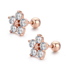 Pendientes de tuerca con forma de flor y estrella para mujer y niña, aretes redondos de circonia cúbica, joyería para Piercing, Color oro rosa 2024 - compra barato