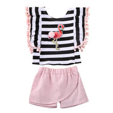 Summer Baby Kids Girl Flamingo Print Striped Tops+Shorts Dot Pants Outfit Clothes Casual Set 2024 - buy cheap