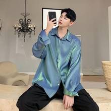 Spring autumn party reflective men long sleeve shirt street hip hop punk blouse man vintage casual holographic reflective shirts 2024 - buy cheap