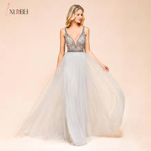 New Long Prom Dresses V Neck Beads Crystal Formal Elegant Prom Dresses Vestidos De Fiesta De Noche 2024 - buy cheap