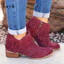 2020 Fashion Women Tassel Chunky Heel Casual Martens Boot Lady Winter Women Retro Boots Western Booties Free Shipping 2024 - buy cheap