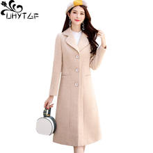 UHYTGF High quality wool coat Single-breasted slim women winter coats Fashion Cashmere plaid splice Elegant female long coat 286 2024 - buy cheap