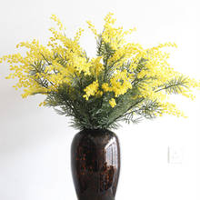 Ramo de flores artificiales de Acacia para decoración del hogar, 80CM, flores falsas de cerezo flocado amarillo 2024 - compra barato