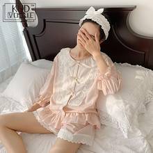 Conjunto de pijama Lolita con encaje para mujer, ropa de dormir bonita, pantalones cortos de algodón con cintura elástica, para verano 2024 - compra barato