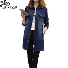 UHYTGF Women Plus Size 5XL long basical jeans jacket coat Women Denim Jacket coats Slim Korean loose fashion denim jacket X146 2024 - buy cheap