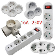 European Type Conversion Plug 1 TO 4 Way EU Standard Power Adapter Socket 16A Travel Charging Converter Plug AC 110~250V 3500W 2024 - buy cheap