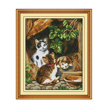 Three cats cross stitch kit aida 14ct 11ct count printed canvas stitches embroidery DIY handmade needlework 2024 - buy cheap