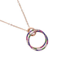 Rose Gold Color Micro Pave Rainbow CZ Geometric Circle Fashion Women Necklace Promotion 2024 - buy cheap