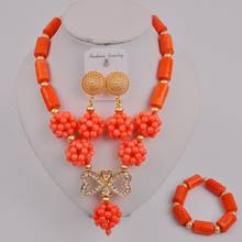 Conjunto de joyería con cuentas de Coral para mujer, juego de collar de boda nigeriano 12-P-03, naranja, africano, a la moda 2024 - compra barato