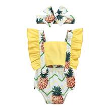 0-24M  Baby Summer Clothing Infant Newborn Baby Girls Pineapple Bodysuits Ruffled Jumpsuit Patchwork Playsuit Headband 2Pcs Set 2024 - buy cheap