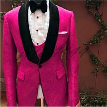 Men Suits Hot Pink and Black Groom Tuxedos Shawl Velvet Lapel  Groomsmen Wedding Best Man ( Jacket+Pants+Tie+Vest ) C677 2024 - buy cheap