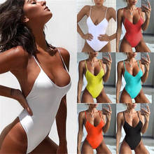 Sexy Bathing Suit 2019 One Piece Swimsuit Women Push Up Swimwear White Black Yellow Solid Bikini High Waist  Micro Swimsuit 2024 - купить недорого