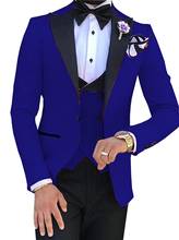 Custom Made Men Suits Royal Blue and Black Groom Tuxedos Peak Lapel Groomsmen 3 Pieces ( Jacket + Pants + Vest + Bow Tie ) D272 2024 - buy cheap