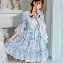Palace princess sweet lolita dress vintage lace bowknot flare sleeve high waist victorian dress cute printing gothic lolita op 2024 - buy cheap