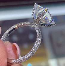 Anéis luxuosos de três lados com zircônio aaa, quatro pontas brilhantes, pedra quadrada, para mulheres, casamento, jóias de noiva, presente 2024 - compre barato