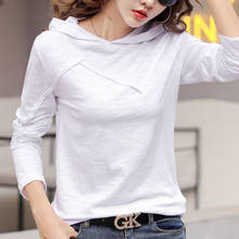 100% Cotton Tops Women Long Sleeve T Shirt White Black 2022 Fashion Hooded T-shirt Harajuku Casual Solid Pullover Moletom B86 2024 - buy cheap