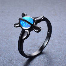 Cute Female Blue Fire Opal Stone Ring Vintage 14KT Black Gold Turtle Wedding Ring Promise Love Engagement Rings For Women 2024 - buy cheap