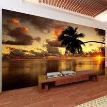 Papel de parede com mural personalizado em qualquer tamanho, papel de parede 3d com pôr-do-sol, paisagem, coqueiro, céu, foto, sala de estar, quarto, decoração de 3 d 2024 - compre barato