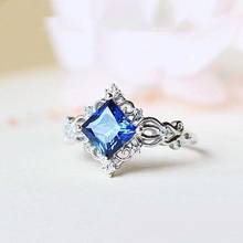 Anel de pedra de cristal azul feminino, clássico, cor de prata, flor, anéis de casamento para mulheres, dainty, quadrado, zircônio, anel de noivado 2024 - compre barato