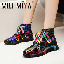 MILI-MIYA New Fashion Women Flock Ankle Boots Lace-Up Fashion Graffiti Mixed-Color Round Toe Motorcycle Boots Plus Size 34-41 2024 - buy cheap