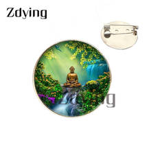 Zdying Religion Buddha Flower Horse Brooch Badge 25mm Glass Images Cabochon Dome Brooches Stainless Steel Pins Gift SP040 2024 - buy cheap