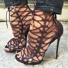 Sexy Brown Leather Cross Strap Sandals Peep Toe Stiletto Heels Lace-up Dress Shoes Hollow Out High Heel Party Shoes Drop Ship 2024 - buy cheap