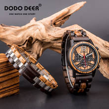 DODO-Reloj de madera de ciervo para hombre, conjunto de pulsera de madera de acero inoxidable, cronógrafo de lujo, calendario, regalo de Navidad, Dropshipping 2024 - compra barato