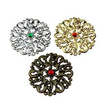 20Pcs/lot 52mm Inlaid gems Filigree Round Hollow out Wraps Connectors Embellishments Findings Gift box decoration metal sheet 2024 - buy cheap