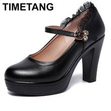 Timetang-zapatos de tacón alto de piel de vaca para mujer, calzado de trabajo, cómodo y antideslizante, talla grande, para primavera 2024 - compra barato