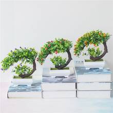 Plantas artificiales en maceta, bonsái verde, árbol pequeño, flores falsas, adornos en maceta para fiesta, decoración del jardín del hogar 2024 - compra barato