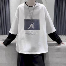 Long-sleeved Punk Goth Tshirt Women T Shirt Couple Hip-hop Loose Clothes Trend Fake Two-piece T-shirt Hong Kong Style Autumn 2024 - buy cheap
