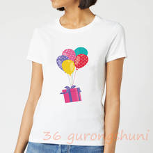Camiseta balão gráfica colorida feminina, verão, tops, camiseta, estética do bolo, roupas, presente de aniversário, roupa feminina 2024 - compre barato