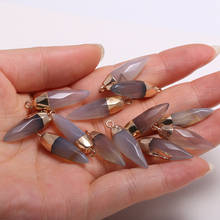 Pedra natural ágata pingentes cone forma reiki curar ouro banhado a cristal para fazer jóias colar brincos presente 13x26mm 2024 - compre barato
