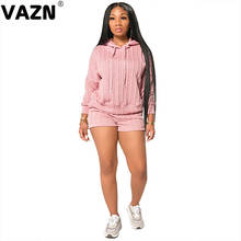 VAZN 2020 Hot Plus Size High-end Young Casual Daily Solid Hooded Tracksuits Full Sleeve Group Short Pants Slim Women 2 Piece Set 2024 - buy cheap
