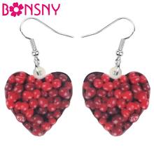 Bonsny Acrylic Thanksgiving Cranberry Fruit Heart Shape Earrings Drop Dangle Decoration Jewelry For Women Girls Teens Kids Gift 2024 - buy cheap