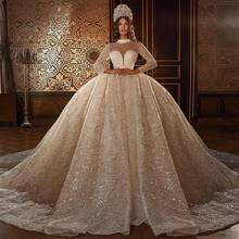 2021 Dubai Luxury Wedding Dresses Plus Size Lace Sequined Cathedral Bridal Gowns Customise Long Sleeve Vintage vestido de novia 2024 - buy cheap