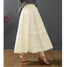 Lamtrip Retro embroidery skirt female summer crocheted hollow casual elastic waist A-line mid-length skirt 2024 - buy cheap