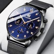 Reloj de pulsera a la moda para Hombre, cronógrafo de cuarzo, de acero inoxidable, con correa de malla, color azul, 2020 2024 - compra barato